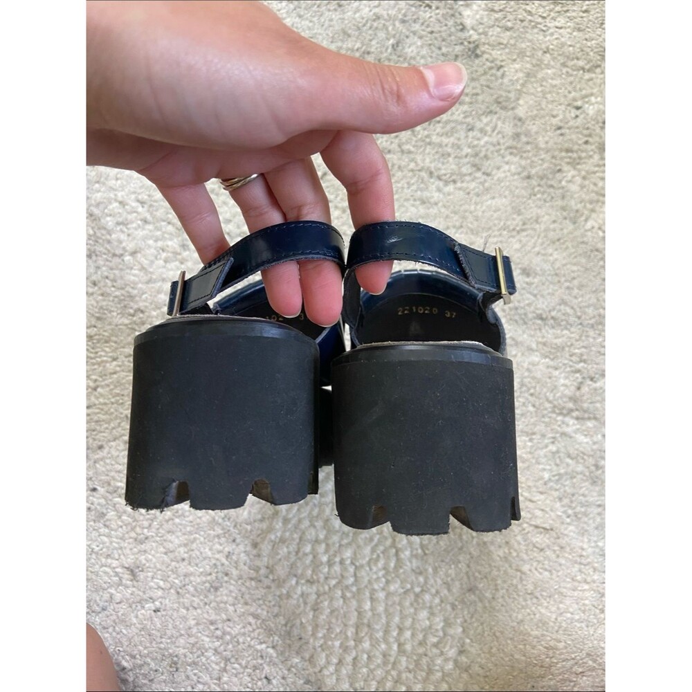 All Black Kiltie Navy Fringe Platform Chunky Sandals - Picture 8 of 9